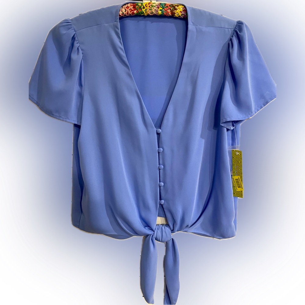 Gianni Bini Valerie Button Up Tie Blouse in Bright Blue